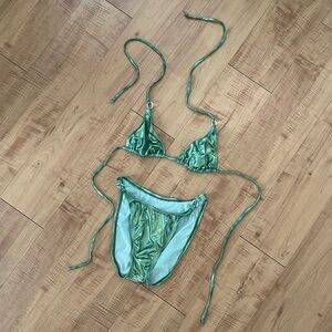 Vintage Soft Metallic Green Bikini Set